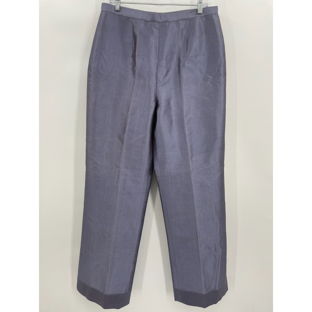 MAX NUGUS High Waist Pleated Wide Leg 100% Silk Metallic Purple Pants Size M